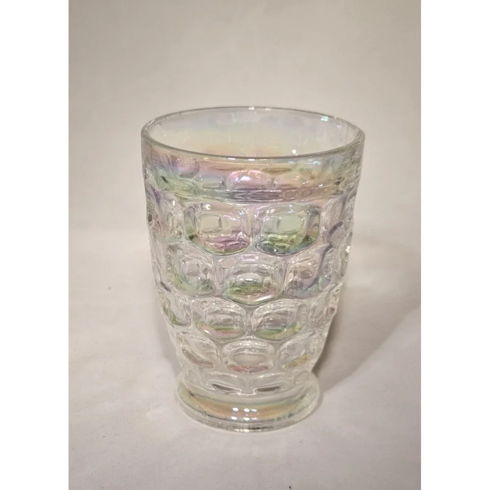Vintage Federal Glass Iridescent Thumbprint Yorktown Tumblers 6oz Set of 2
